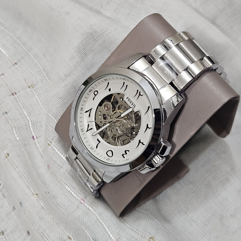 Fossil Automatic Skeleton Watch – Arabic Numerals Stainless Steel ME301 (Authentic)